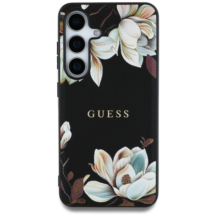Etui Guess Grained Printed Flower         Pattern MagSafe do Samsung Galaxy S25 czarny