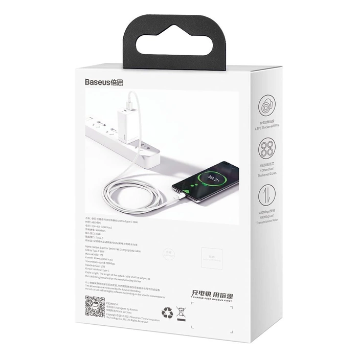 [PO ZWROCIE] Baseus Superior kabel USB - USB Typ C 66 W 6A 2 m Biały (CATYS-A02)