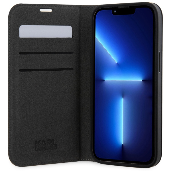 Etui Karl Lagerfeld KLBKP14SSAKLHPG iPhone 14 6.1" bookcase srebrny/silver Saffiano Monogram Case