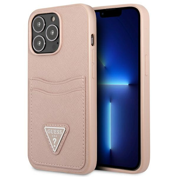 Etui GUESS Apple iPhone 13 13 Pro Saffiano Triangle Logo Cardslot Różowy Hardcase
