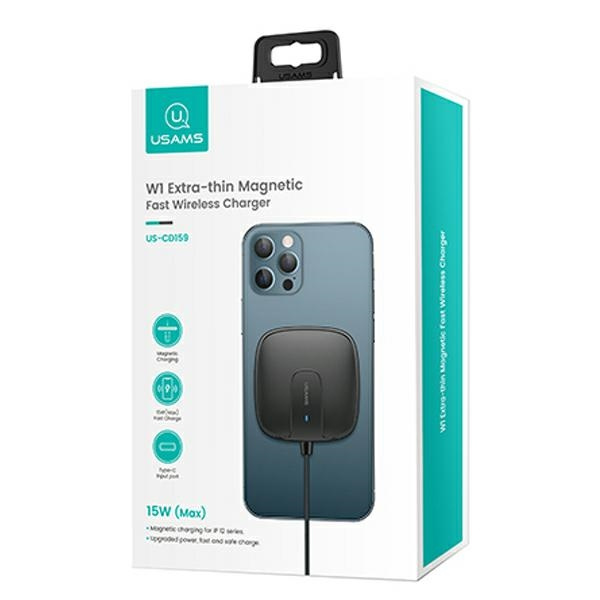 Ładowarka Indukcyjna USAMS Apple iPhone 12 Magnetic W1 15W Extra-thin US-CD159 CD159DZ01 Czarny