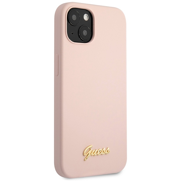 Etui Guess Guhcp13mlslmglp iPhone 13 6,1" Jasnoróżowy/light Pink Hardcase Silicone Script Gold Logo Case