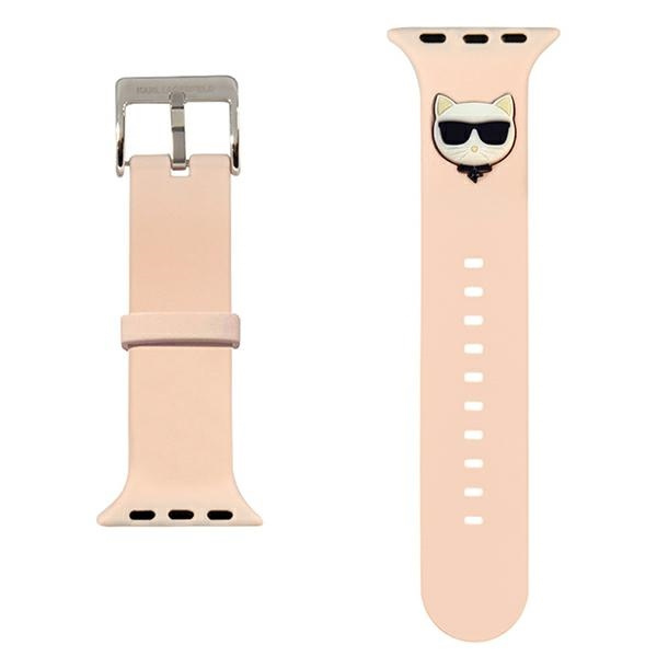 Pasek KARL LAGERFELD Apple Watch 42 44 45mm Strap Silicone Choupette Heads Różowy