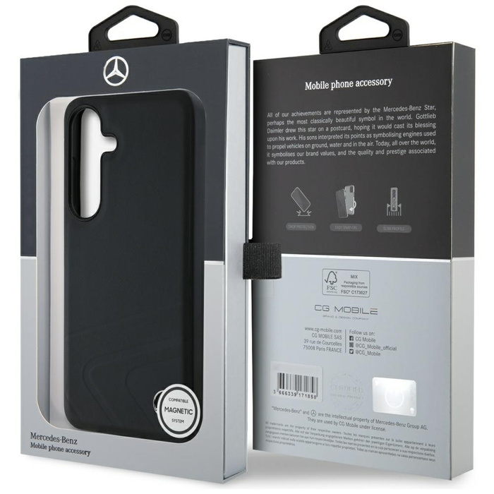 Etui Mercedes Leather Horizontal          Debossed Curves MagSafe do Samsung Galaxy S25 czarny