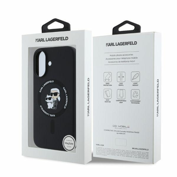 Etui Karl Lagerfeld iPhone 16 czarny/black HC MagSafe Silicone KC Heads Ring