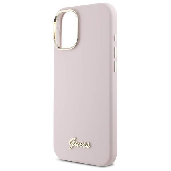 Etui Guess iPhone 16 Plus różowy/pink hardcase Silicone Script Metal Logo & Frame