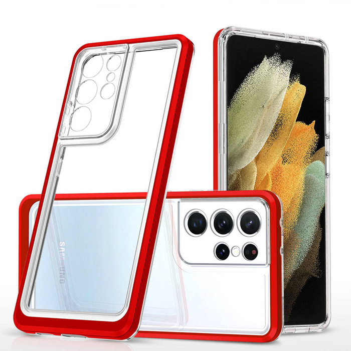Etui Clear 3in1 Etui Do Samsung Galaxy S23 Ultra Silikonowy Pokrowiec Z Ramką Czerwone Case Case