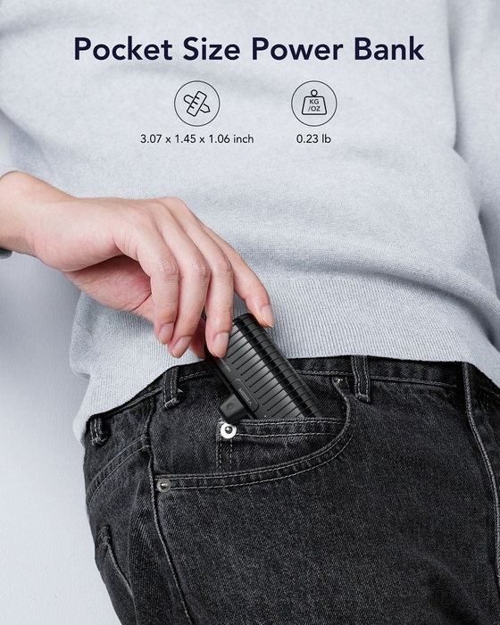 Powerbank Veger PlugOn (W0558P) PD QC3.0 2,4A 20W 5000 mAh z wbudowanym złączem Lightning czarny 0INT