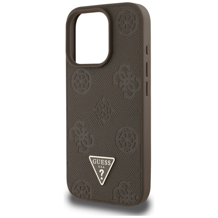 Etui Guess Grained Hot Stamp Peony       Triangle Logo MagSafe do iPhone 16 Pro brązowy
