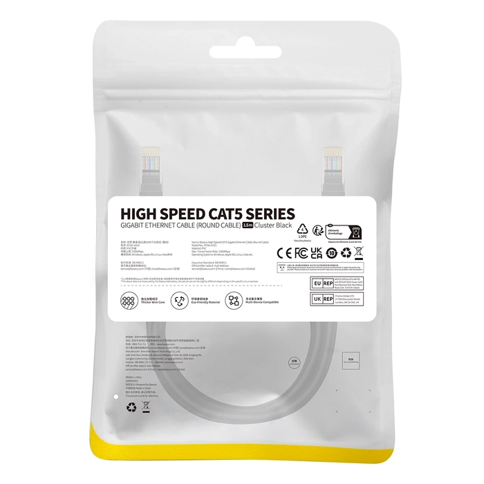 Kabel sieciowy Baseus Ethernet CAT5, 1,5m (czarny)