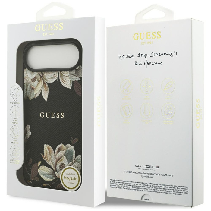 Etui Guess Grained Flowers Classic Logo  MagSafe do iPhone Air czarny