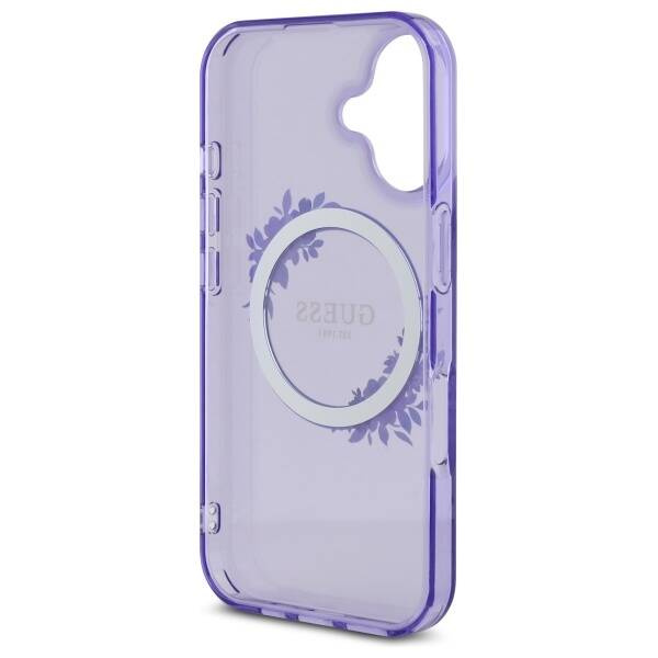 Etui Guess iPhone 16 6.1" fioletowy/purple hardcase IML Flowers Wreath MagSafe