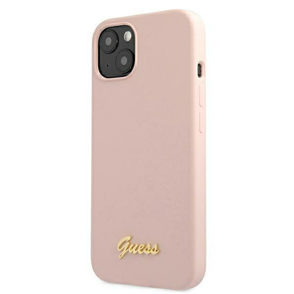 Etui GUESS Apple iPhone 13 Silicone Script Gold Logo Magsafe Różowy Hardcase