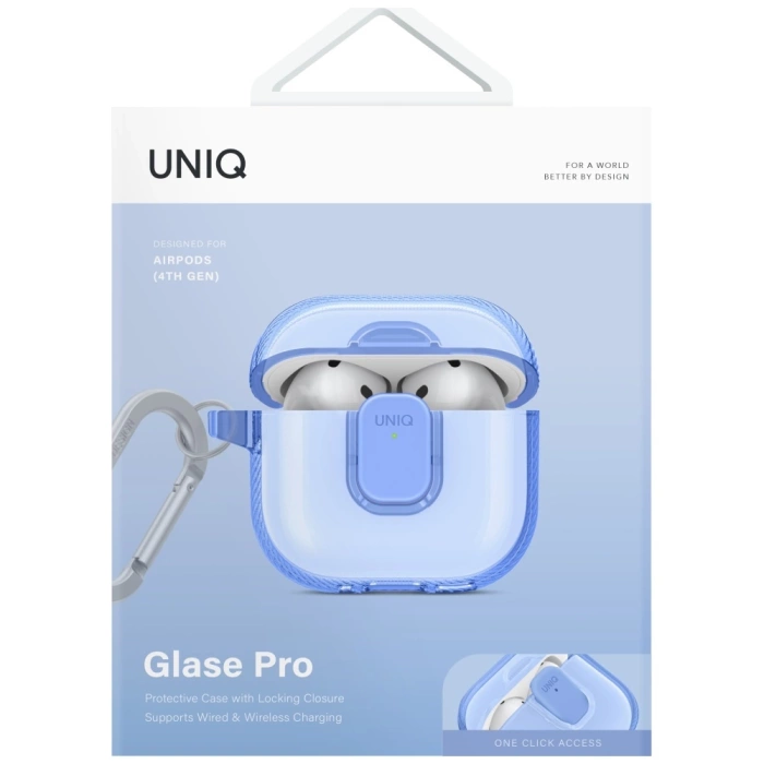 Etui UNIQ AirPods 4 Glase Pro Lock Case Niebieski