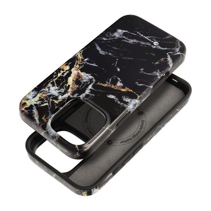 Etui na iPhone 16 PRO MAX Forcell F-Protect Mirage zgodny z MagSafe Military Drop-Test black marble