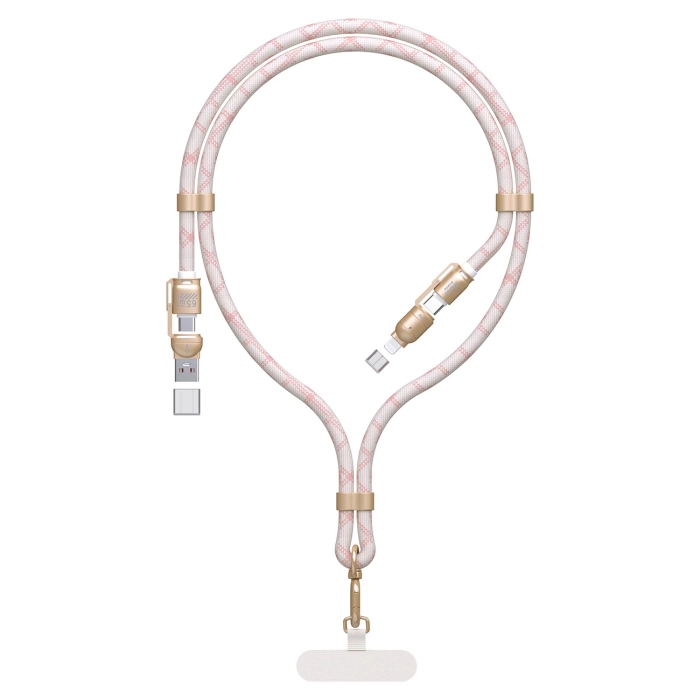 Kabel 4w1 / smycz Dudao L20MAX USB-A / USB-C / Lightning PD QC 65W 1.5m - różowy