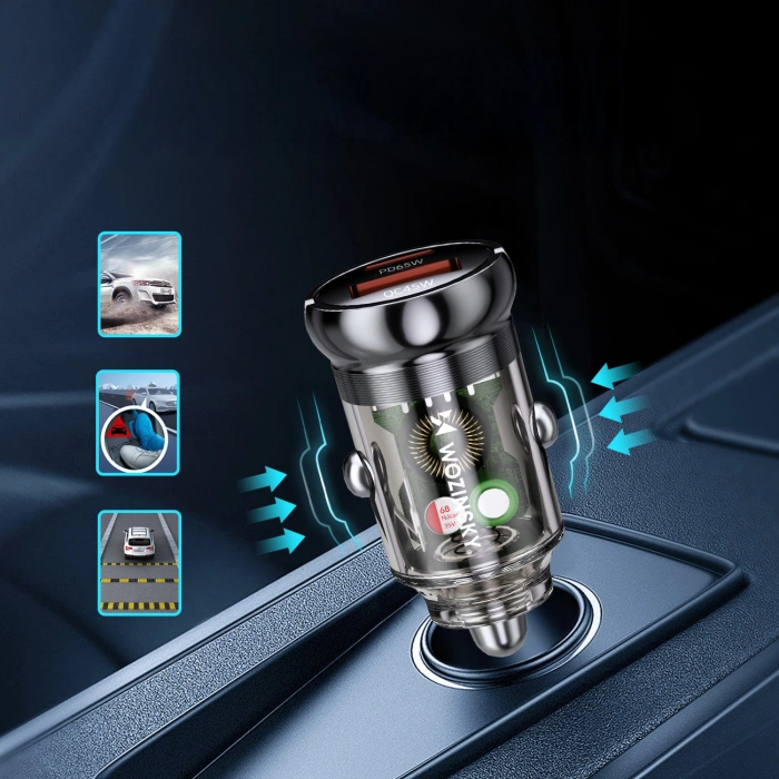 Wozinsky Ładowarka 65W samochodowa USB-C PD 65W / USB-A  45W QC 3.0 - czarna