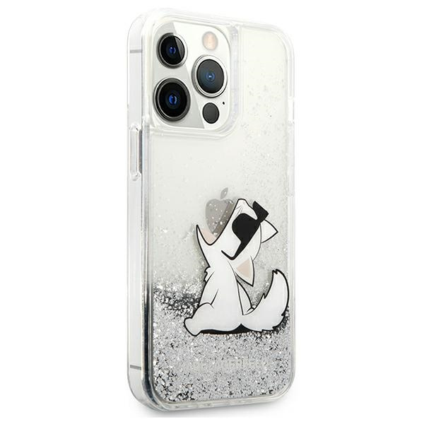 Etui KARL LAGERFELD Apple iPhone 13 Pro Max Liquid Glitter Choupette Fun Srebrny Hardcase