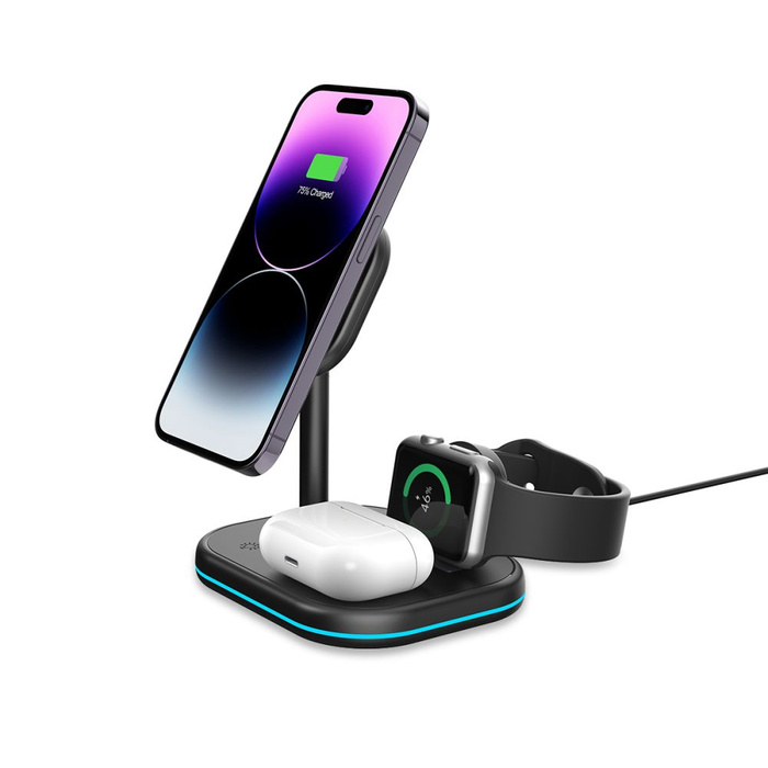 ŁADOWARKA TECH-PROTECT QI15W-A27 3IN1 MAGNETIC MAGSAFE WIRELESS CHARGER BLACK