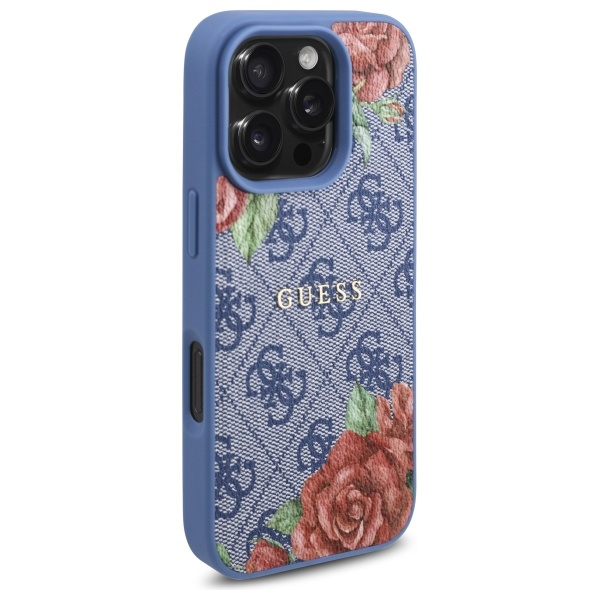 Guess GUHMP16LP4ROPEMCB iPhone 16 Pro     6.3" niebieski/blue hardcase 4G Flowers Print MagSafe
