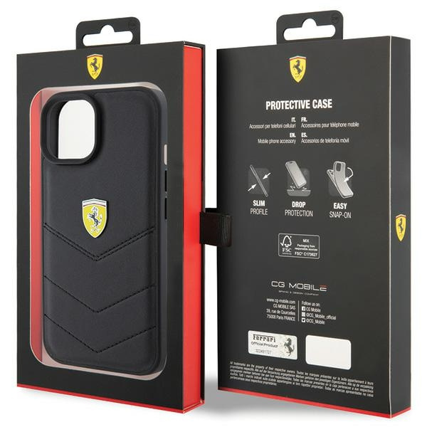 Etui Ferrari FEHCP15SRDUK iPhone 15 6.1" czarny/black hardcase Quilted Metal Logo Case