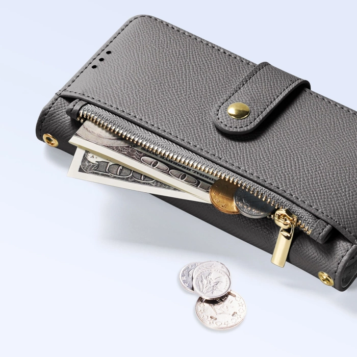 Etui skórzane Dux Ducis Lawa na iPhone 16e z odłączanym portfelem magnetycznym - szare