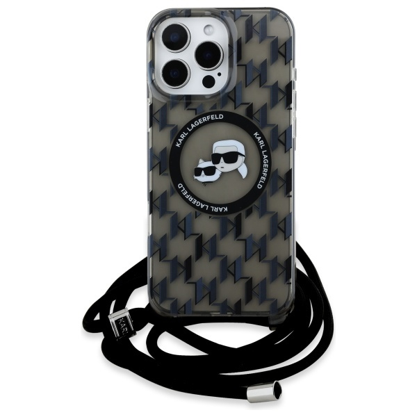 Etui Karl Lagerfeld iPhone 16 Pro 6.3" czarny/black hardcase IML Crossbody Monogram Karl & Choupette Head MagSafe