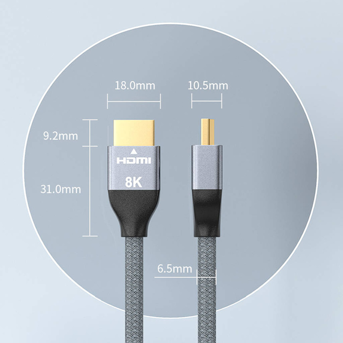 Wozinsky kabel HDMI 2.1  8K 60 Hz 48 Gbps / 4K 120 Hz / 2K 144 Hz 1m srebrny (WHDMI-10)