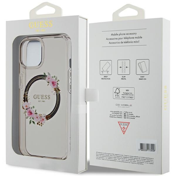 Etui Guess Guhmp15shfwfck Iphone 15 / 14 / 13 6.1" Czarny/black Hardcase Iml Flowers Wreatch Magsafe Case