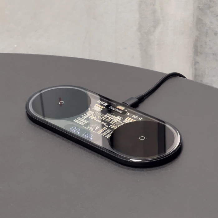 Baseus Digital LED Display podwójna ładowarka bezprzewodowa z cyfrowym wyświetlaczem 20W czarny (WXSX010101)