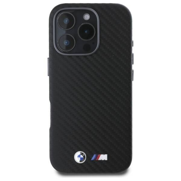 Etui BMW iPhone 16 Pro czarny/black hardcase Carbon Wrapped Metal