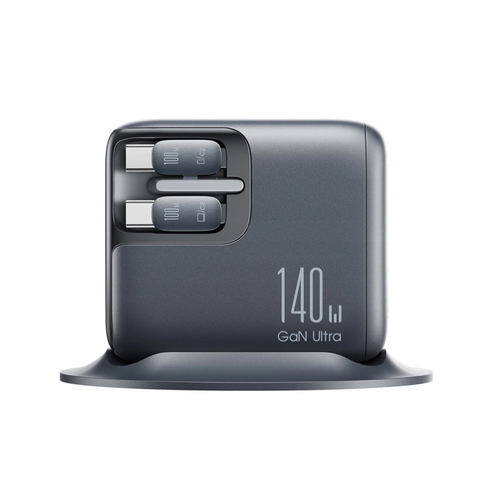 Ładowarka biurkowa Joyroom Podix JR-TRD01 GaN 140W z 5 portami i podwójnymi zwijanymi kablami - szara