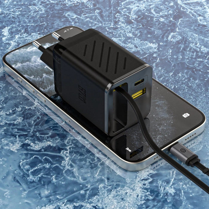 Ładowarka sieciowa Dudao A67EU GaN 67W z wbudowanym zwijanym kablem USB-C Power Delivery Quick Charge - czarna