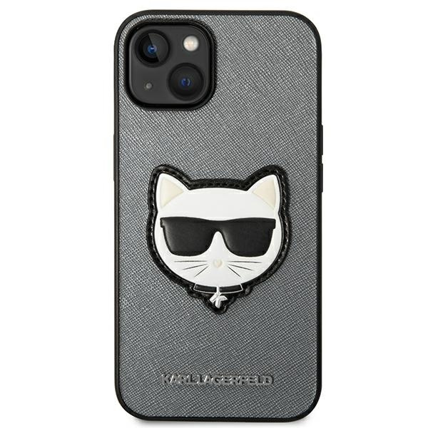 Etui KARL LAGERFELD Apple iPhone 14 Plus Saffiano Choupette Head Patch Srebrny Hardcase