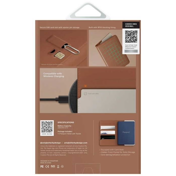 Etui na paszport UNIQ Belmont z Apple    Find My blokada RFID karmelowy beżowy