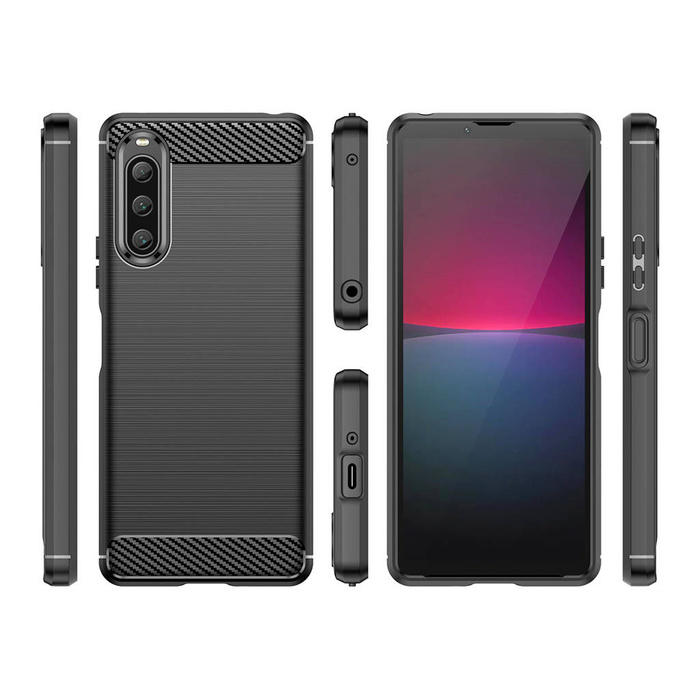 Etui Carbon Case etui do Sony Xperia 10 V elastyczny silikonowy karbonowy pokrowiec czarne Case