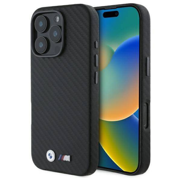 Etui BMW iPhone 16 Pro czarny/black hardcase Carbon Wrapped Metal