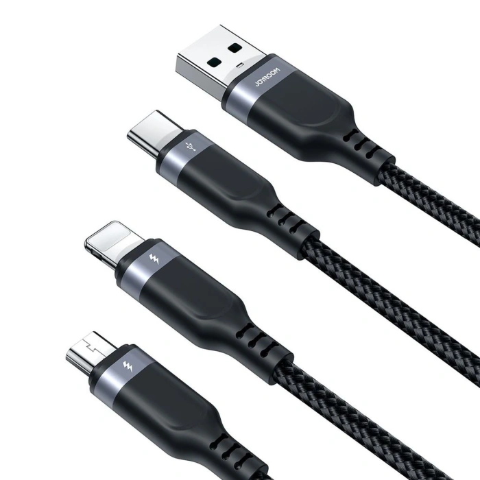 Kabel Joyroom S-A18 3w1 3,5A USB-A - Lightning+USB-C+MicroUSB 1,2m - czarny