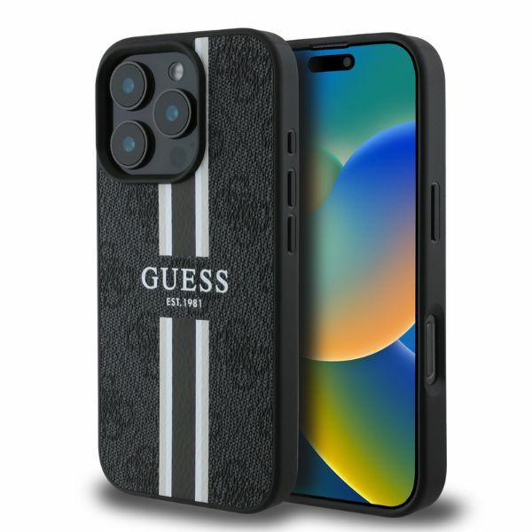 Etui Guess iPhone 16 Pro Max czarny/black MagSafe 4G Printed Stripes