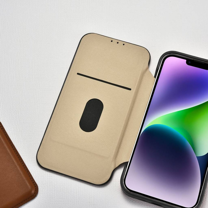 iCarer CE Premium Leather Folio Case skórzane etui iPhone 14 z klapką magnetyczne MagSafe czarny (WMI14220713-BK)