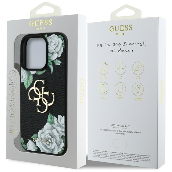 Etui Guess Grained Roses Big 4G logo do  iPhone 16 Pro czarny
