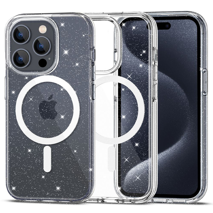 Etui Tech-protect Flexair Hybrid Magsafe iPhone 15 Pro Glitter Clear Case