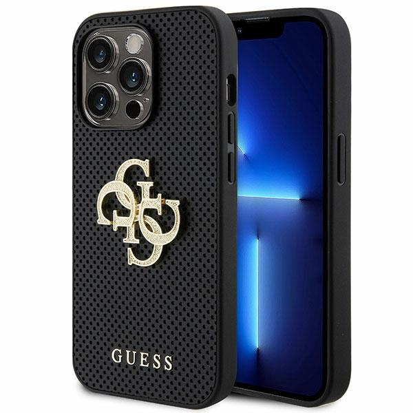Etui Guess GUHCP15LPSP4LGK iPhone 15 Pro 6.1" czarny/black hardcase Leather Perforated 4G Glitter Logo Case