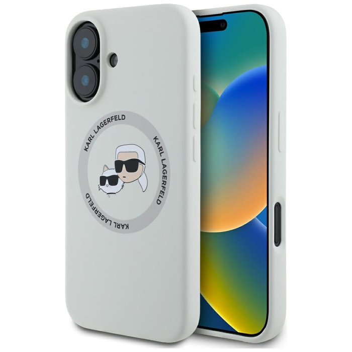 Etui Karl Lagerfeld Silicone Double       Heads And Circle MagSafe do iPhone 16 beżowy