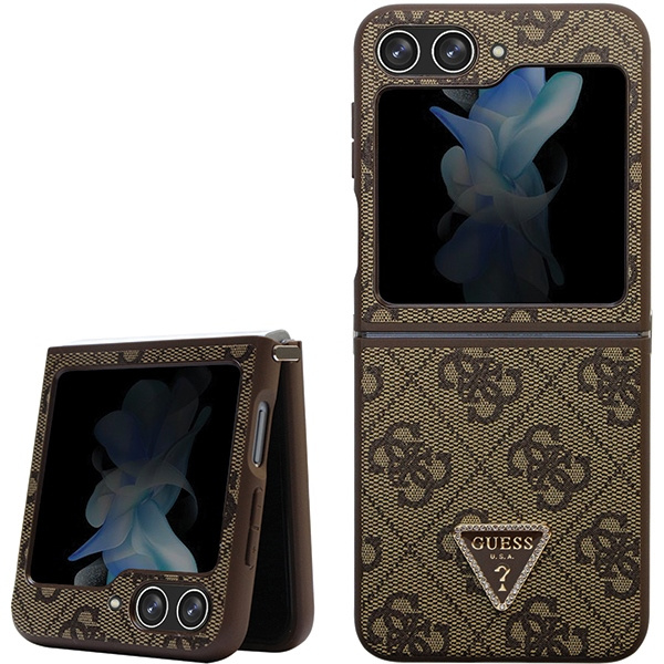 Etui Guess GUHCZF5P4TDPW F731 Galaxy Z Flip5 brązowy/brown hardcase Leather 4G Triangle Strass Case