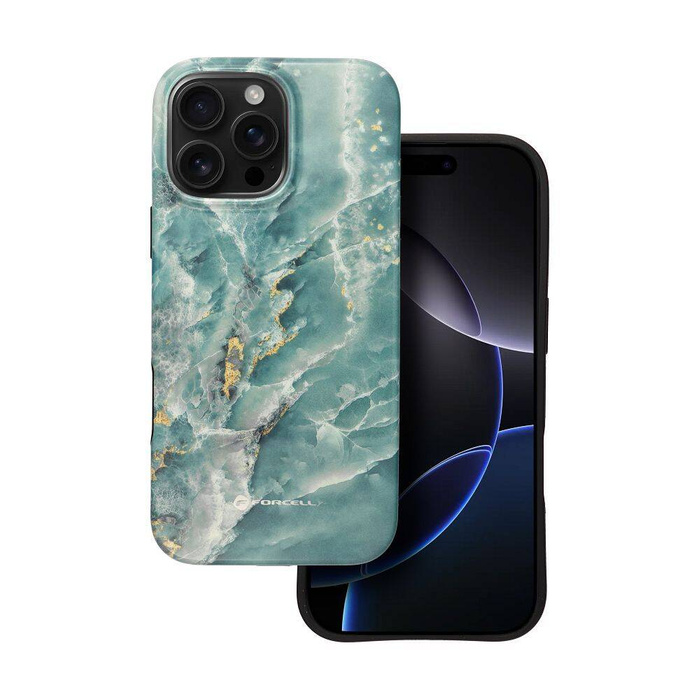 Etui na iPhone 16 PRO MAX Forcell F-Protect Mirage zgodny z MagSafe Military Drop-Test green marble