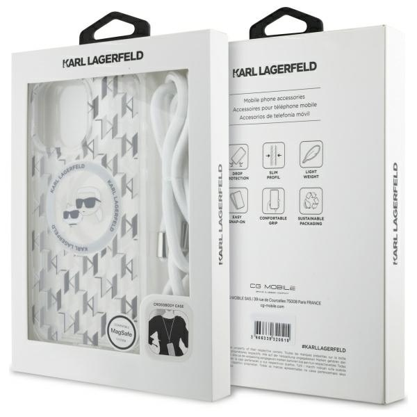 Etui Karl Lagerfeld iPhone 16 Pro 6.3" transparent hardcase IML Crossbody Monogram Karl & Choupette Head MagSafe