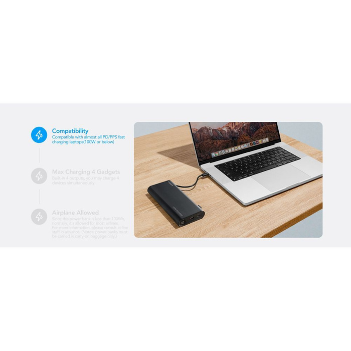 VEGER powerbank 25000 mAh z wbudowanymi kablami Typ C / Lightning PD 130W TCE130 (W2503) czarny