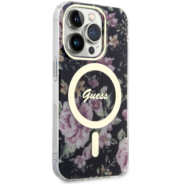 Etui Guess GUHMP14LHCFWSK iPhone 14 Pro 6.1" czarny/black hardcase Flower MagSafe Case