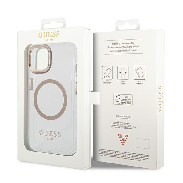 Etui GUESS Apple iPhone 14 Metal Outline Magsafe Złoty Hardcase